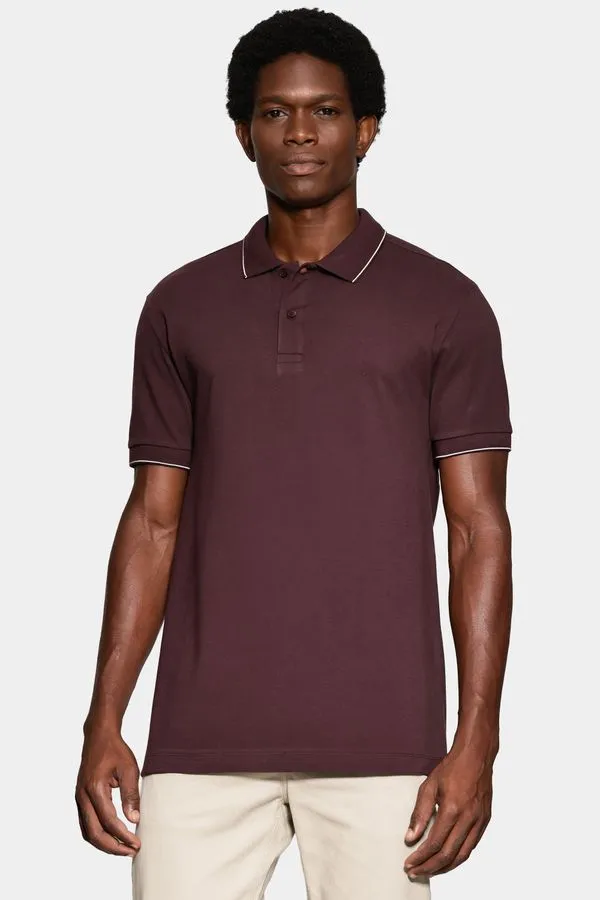 Polo Manga Curta Friso Fino Gola Marrom - G