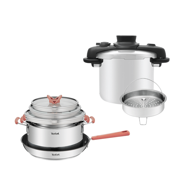 Kit Tefal Opti’Space: Panelas + Panela de Pressão Inox