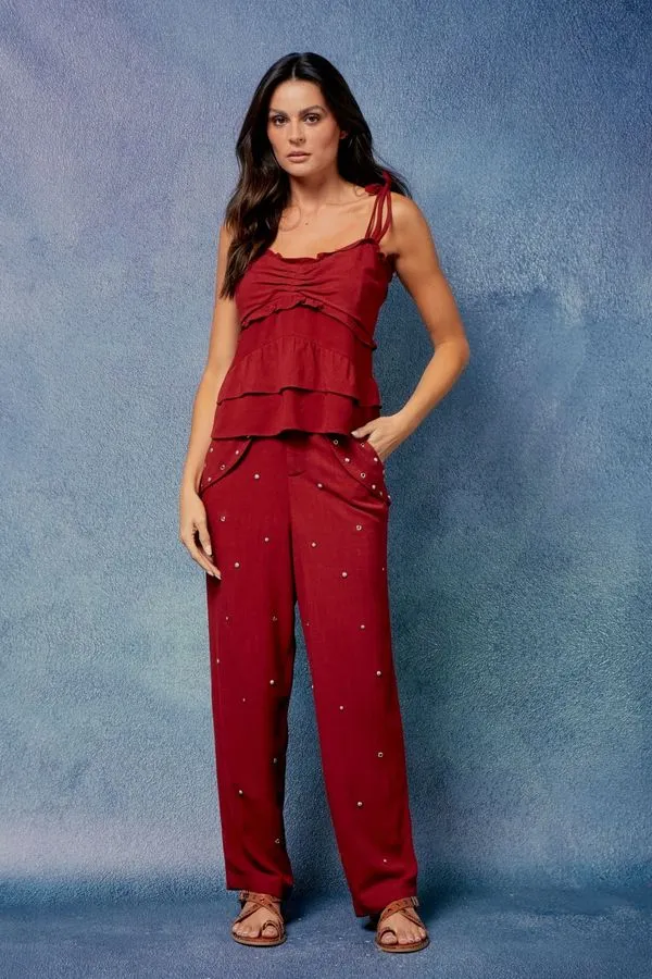 CALÇA DETALHE TACHAS VERMELHO - 40