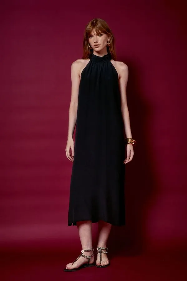 VESTIDO DECOTE CAVA SEDA PRETO - 42