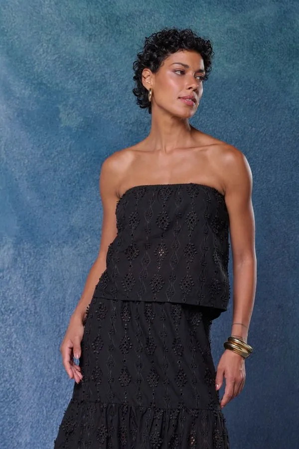 BLUSA SEM ALÇA LAISE GEOMETRIC FLOWER PRETO - 38