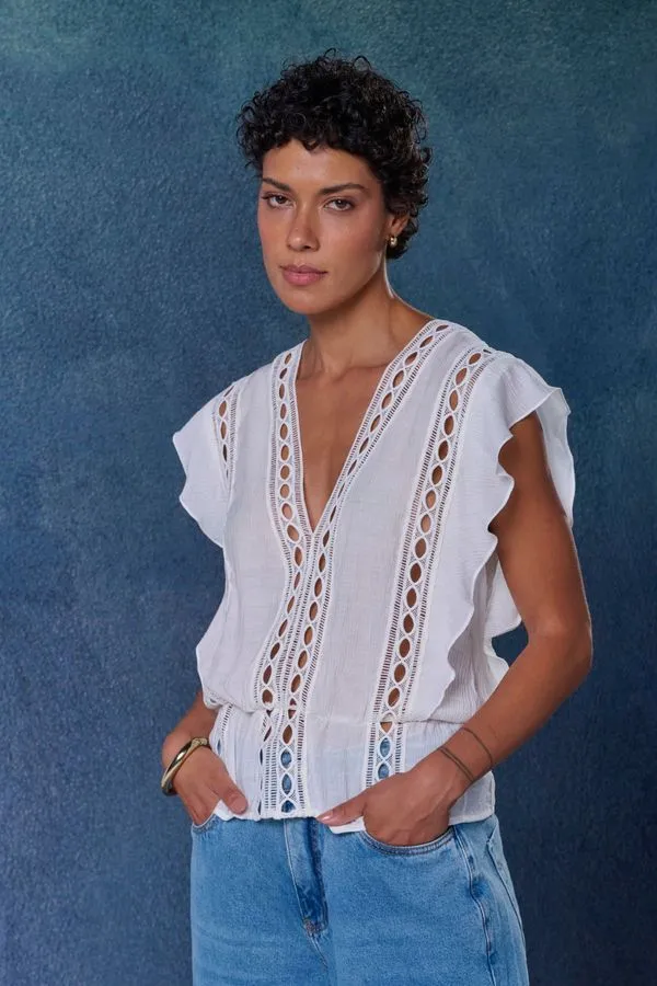 BLUSA DETALHES RENDA OFF WHITE - 38