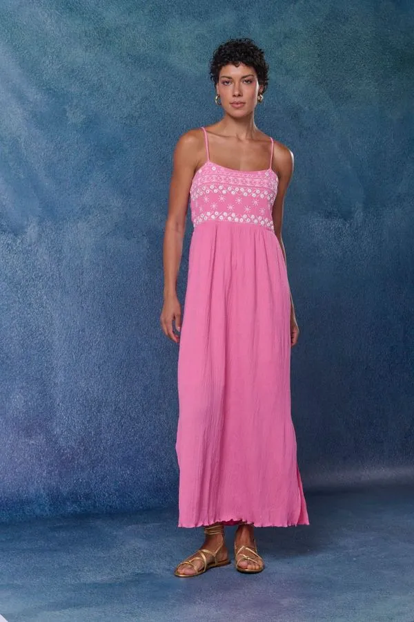 VESTIDO BORDADO ESPELHOS ROSA - 38