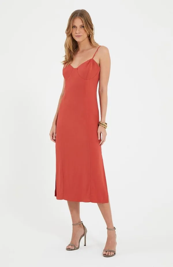 VESTIDO FENDAS LATERAIS VERMELHO ESCURO - 40