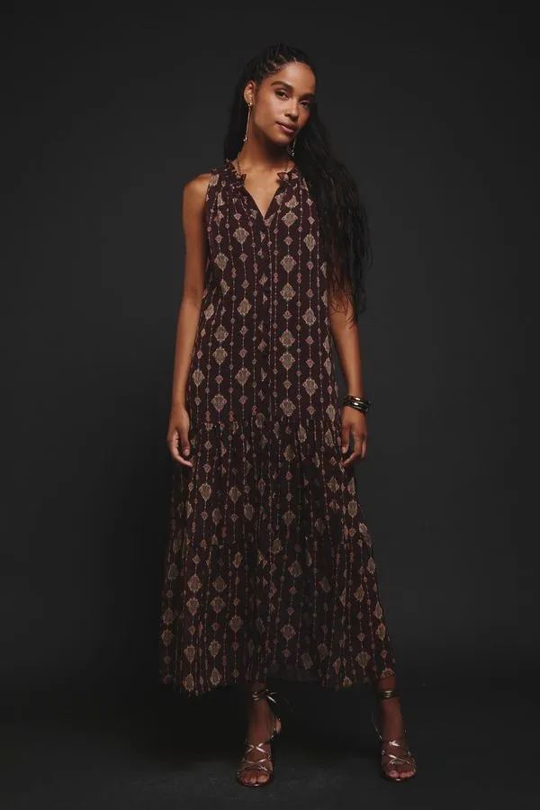 VESTIDO BOTÕES ESTAMPA NIA MARROM - 40