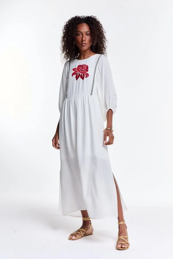 VESTIDO BORDADO FLOWER OFF WHITE - 42