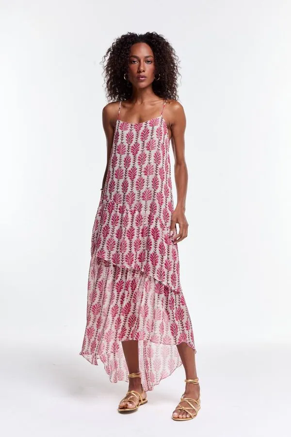 VESTIDO CAMADAS ESTAMPA NAVITA LUREX ROSA - 38