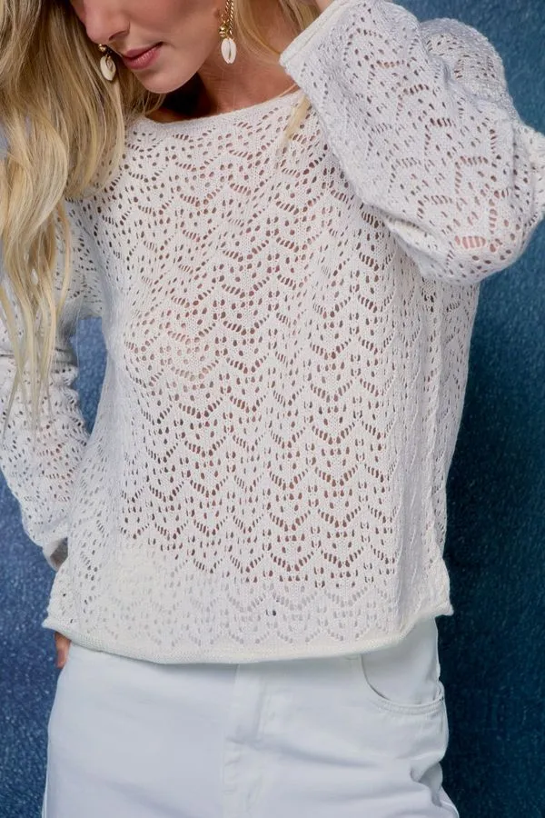BLUSA TRICOT PONTO ONDAS OFF WHITE - M