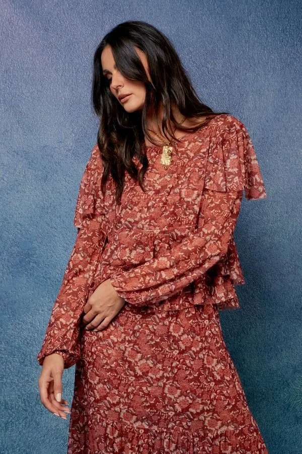 BLUSA ESTAMPA TULE LIZ VERMELHO - M