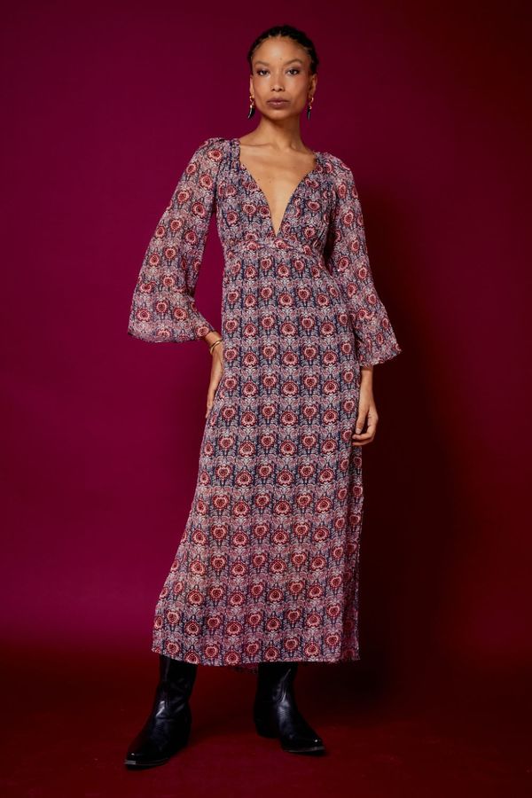 VESTIDO DECOTE ESTAMPA MADA LUREX VERMELHO - 36