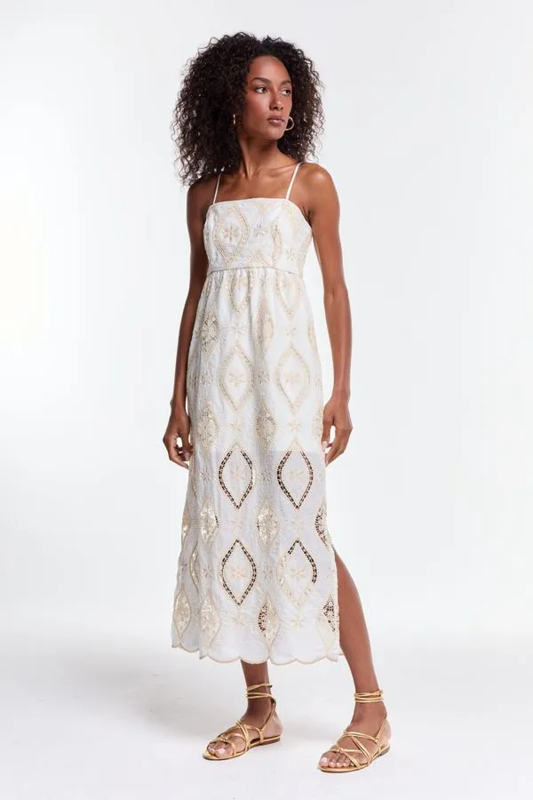 VESTIDO BORDADO DIANA OFF WHITE - 38