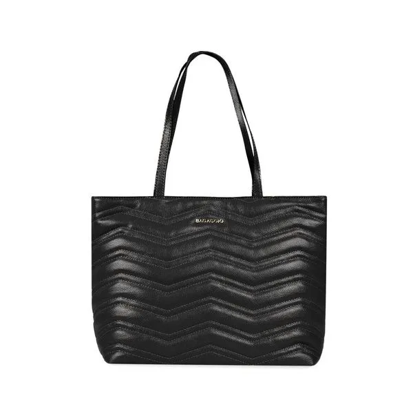 Bolsa Tote Feminina Grande ZigZag Couro Matelasse Grande Preta G / Preto