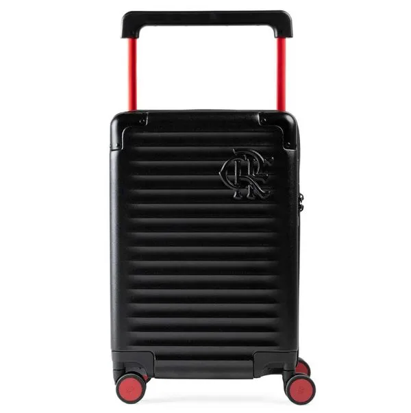 Mala de Bordo Flamengo 10 Kg Policarbonato 4 Rodas Premium Oficial Preta P / Preto