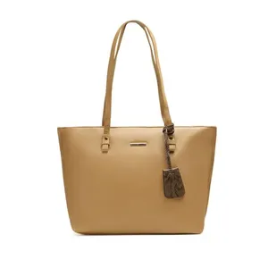 Bolsa de Ombro Feminina Grande com Tag Snake Bege 0280803071001