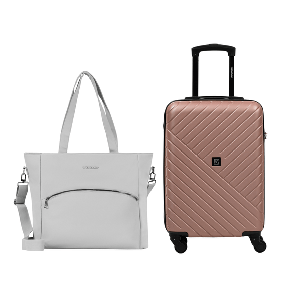 Kit Mala de Bordo ABS 4 Rodas Detroit Rosé + Bolsa Executiva para Notebook Donna Cinza 00185925860030280752178001