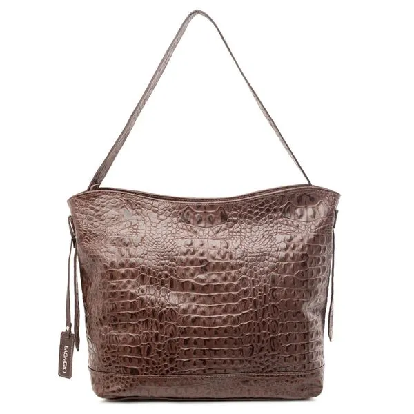 Bolsa de Ombro Feminina de Couro Croco Penedo Grande Marrom 0280640348001