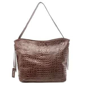 Bolsa de Ombro Feminina de Couro Croco Penedo Grande Marrom 0280640348001