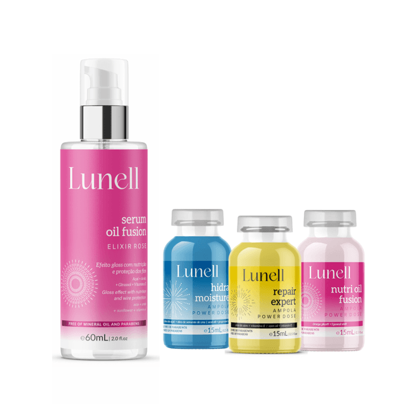 Kit Cronograma Capilar Lunell + Sérum Óleo Fusion (4 Produtos)