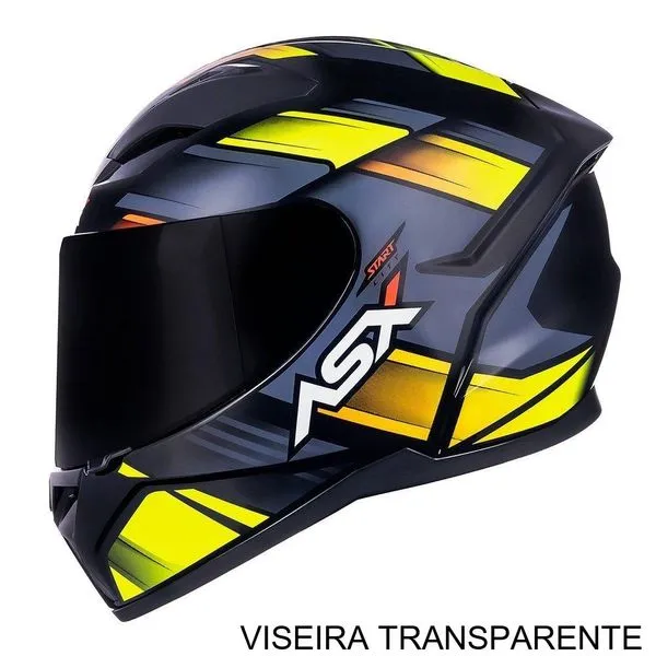Capacete ASX City Start Brilho Preto E Amarelo 60 (MP)