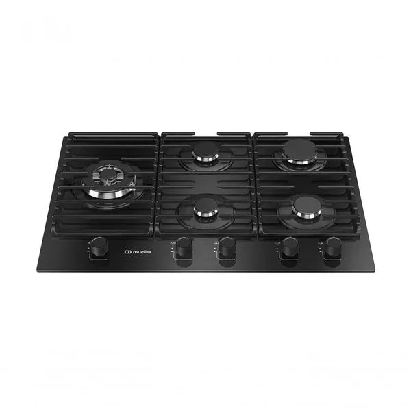 Fogão Cooktop 5 Bocas Tripla Chama MCG5BM Grade Dupla Mesa De Vidro Mueller Preto Bivolt