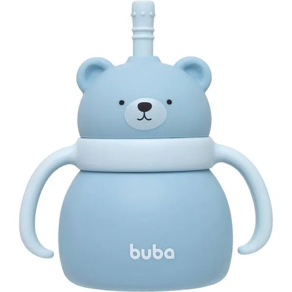 Copo de Silicone Buba Com Canudo Ursinho Azul Único