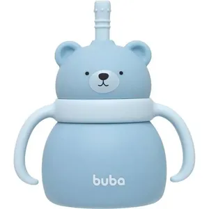 Copo de Silicone Buba Com Canudo Ursinho Azul Único