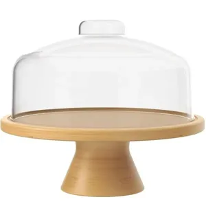 Boleira De Bambu Com Tampa Plástica 26,5x21,5cm Coza Brisa Porta Bolo Pedestal E Cúpula