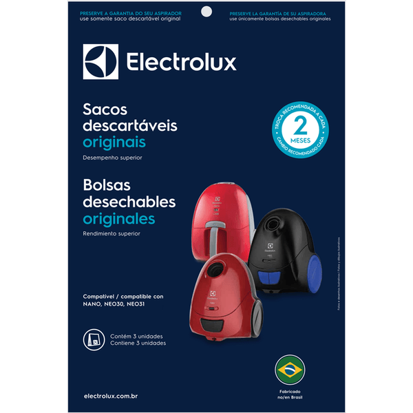 Kit Electrolux com 3 Sacos Descartáveis para Aspirador de Pó, 1,2 Litros - SBENA