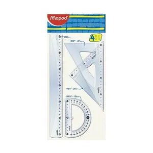 Kit Escolar Geométrico Maped com 1 Régua 30cm + 2 Esquadros + 1 Transferidor 180° Cristal
