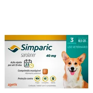 Simparic Antipulgas Para Cães De 10,1 A 20Kg 40Mg Cx Com 3 Compr