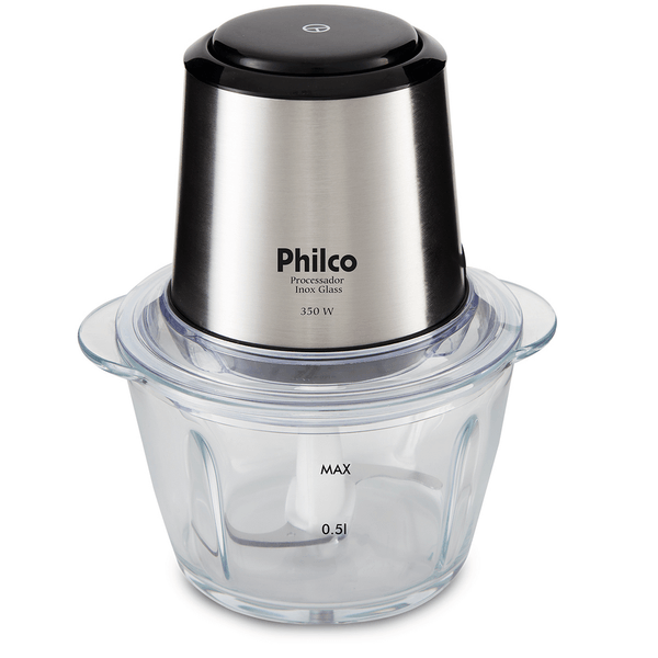 Processador de Alimentos Inox Glass Philco, 350W, Função Pulsar, 1,2L - PPS01I 110V