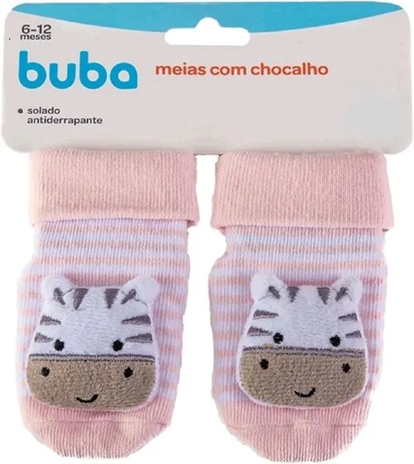 Meias Antiderrapantes Com Chocalho Zebrinha Rosa Buba 12731