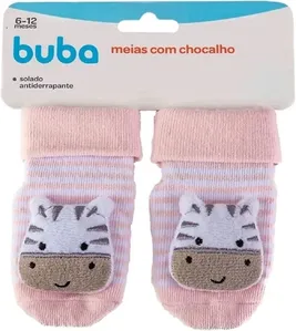 Meias Antiderrapantes Com Chocalho Zebrinha Rosa Buba 12731