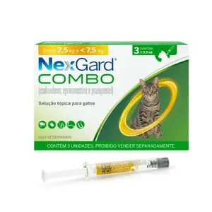 Nexgard Combo Antipulgas, Sarna e Vermífugo para Gatos de 2,5 a 7,5 kg 3 pipetas