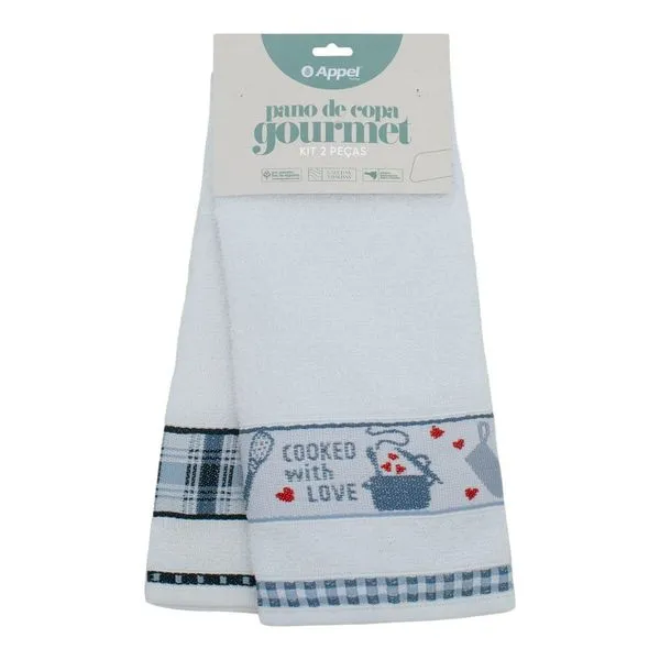 Kit Pano De Copa Appel 2 Peças Gourmet Panelas Xadrez Azul (MP)