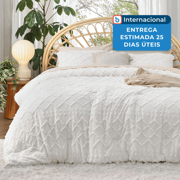 Jogo de Cama Queen 3 Peças Bedsure Boho Branco A-MBI