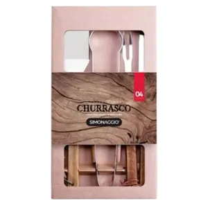 Conjunto De Talheres Para Churrasco Simonaggio 4 Peças Inox Cabos Madeira Natural (MP)
