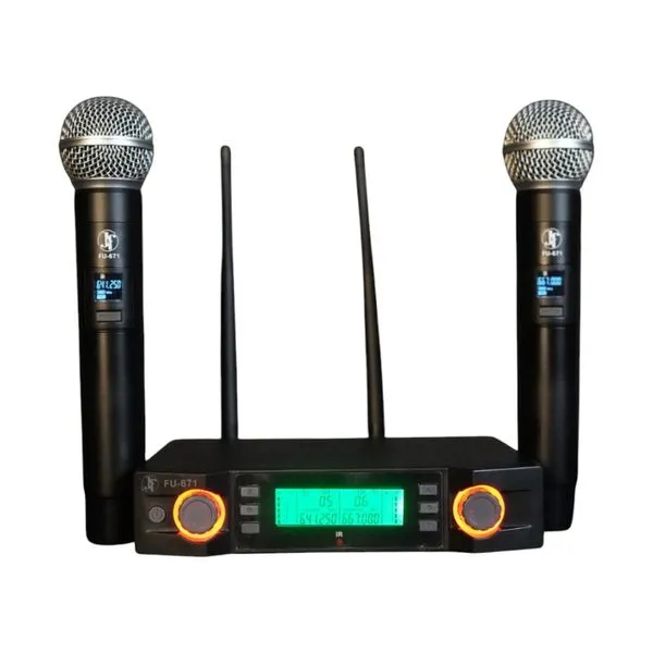 Microfone Duplo Sem Fio J&F Com Painel Digital FU-671 (MP)