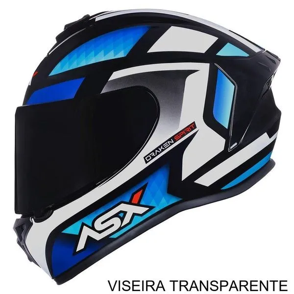 Capacete ASX Draken Spirit Brilho Preto E Branco 60 (MP)