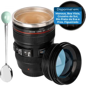 Caneca Térmica Inox Formato Lente de Câmera Amzhub 450ml A-BI