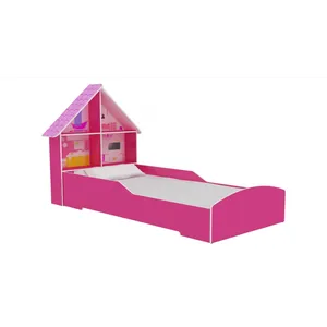 Cama Infantil em MDF e MDP, com Divisórias - Gelius Casinha Rosa