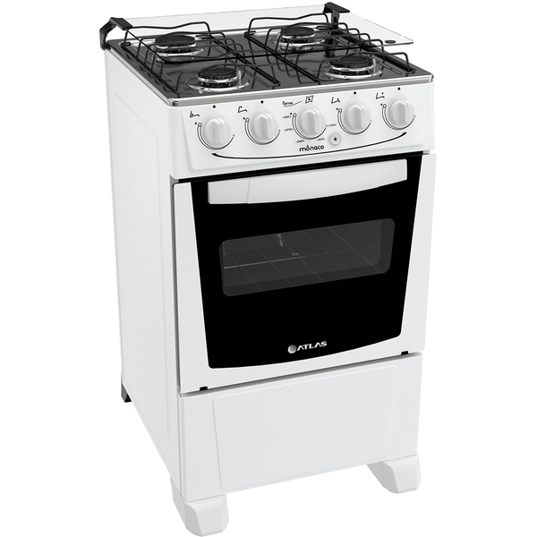 Fogão 4 Bocas de Piso Atlas, Acendimento Automático, Branco - Mônaco Glass VS12 Bivolt