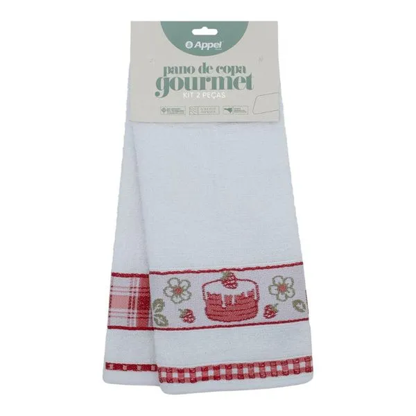 Kit Pano De Copa Appel 2 Peças Gourmet Bolo Xadrez Vermelho (MP)