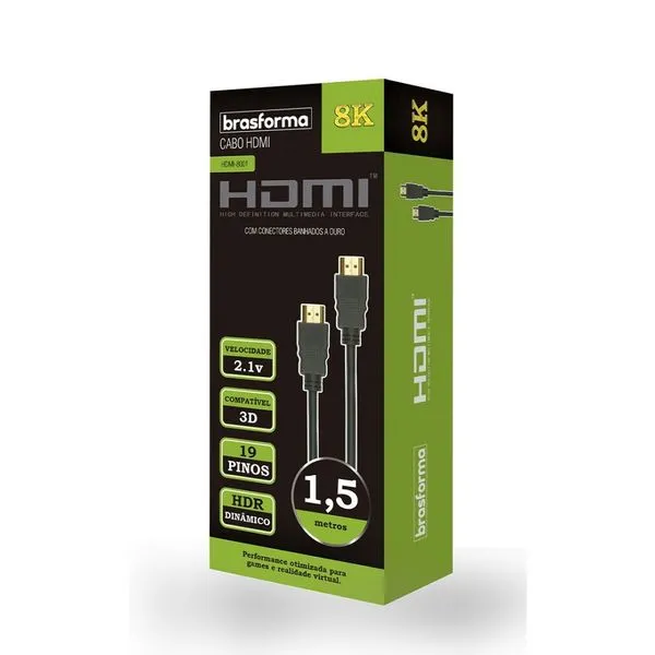 Cabo hdmi de Alta Definição 2.1 com 1,5m - Brasforma HDMI8001