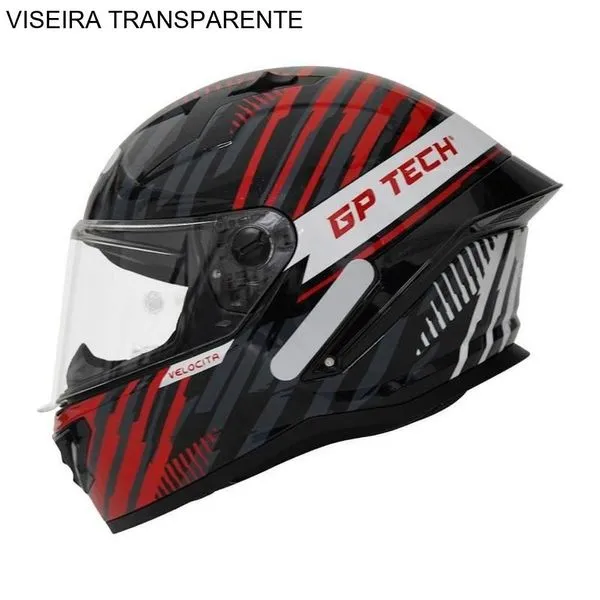 Capacete GP Tech Pilot Velocita Preto E Vermelho 61 (MP)