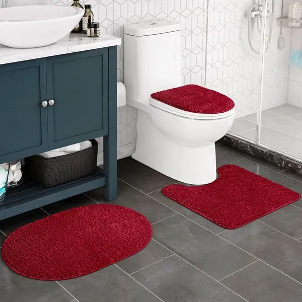 Kit Tapete Para Banheiro Adomes 3 Peças Comfort Vermelho (MP)