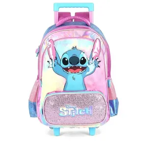Mochila de Rodinhas Luxcel Com Alça Stitch Glitter Roxo Único