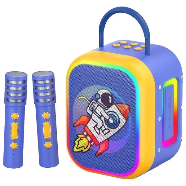 Caixa de Som Bluetooth com Função Karaokê Azul e Amarelo XK-KIDS1