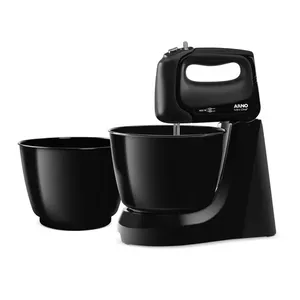Batedeira Arno Mini Chef Portátil 400W com 2 Tigelas de 4 Litros 4 velocidades Função Pulsar Preta HM11 - 127V