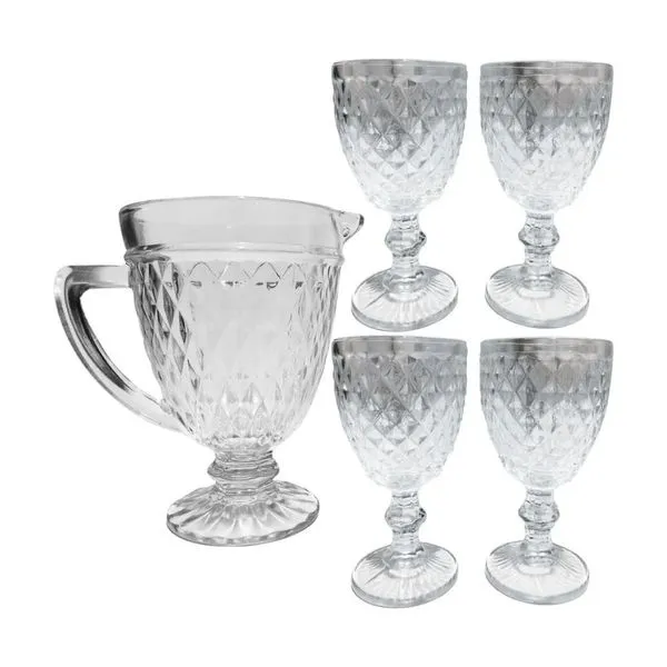 Jarra Bela Flor Vidro 1,2 litros Com 4 Taças 330ml 0703 (MP)